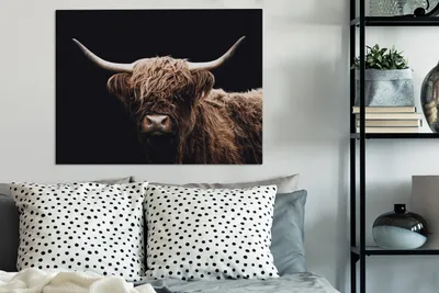 Obrázok produktu pre MuchoWow® - Plátno - Škótsky horal - Čierna - Roh, nástenný obraz, nástenné dekorácie obrazy obývacia izba, 80x60cm