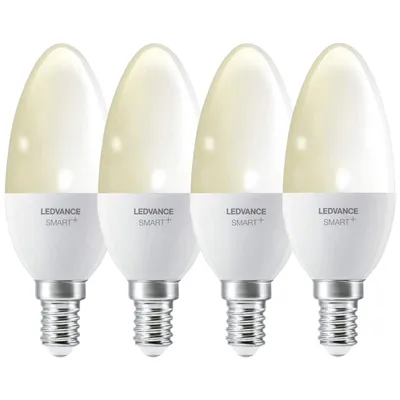 Produktbild von 4 x Ledvance LED Smart+ Kerzen 5W = 40W E14 matt 470lm warmweiß 2700K Dimmbar App Google Alexa Apple HomeKit Bluetooth