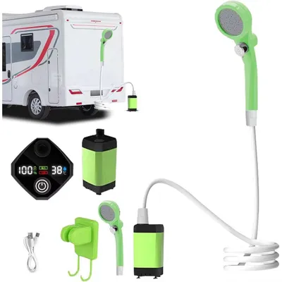 Produktbild von Kompakte Campingdusche mit Pumpe - Outdoor-Duschset - Duschkopf - Sprühdüse - Wiederaufladbarer Akku - Für Reisen, Wandern und Autowäsche