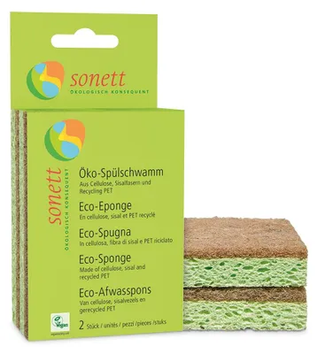 Produktbild von Sonett Öko-Spülschwamm, Braun, Grün, Rechteckig, Zellulose, Polyethylenterephthalat, Sisal, Handwäsche, Einfarbig, 2 Stück(e)