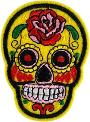 Produktbild von Totenkopf-Emblem-Aufnäher „Sugarskull“ zum Aufbügeln, Gelb