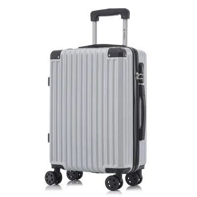Produktbild von Koffer Trolley Reisekoffer Suitcase, Rollkoffer Handgepäck ,mit 4 Rollen360°, Hartschalenreisekoffer, Zahlenschloss, Weicher Gummigriff(M,Silber)