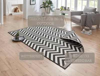 Plattgewebtes Outdoor-Teppich 80x150 cm, Polypropylen, Schwarz-Creme