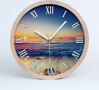 Produktbild von Holzuhr 25fi cm wanduhr - weiße Spitzen - Meer Sonnenaufgang