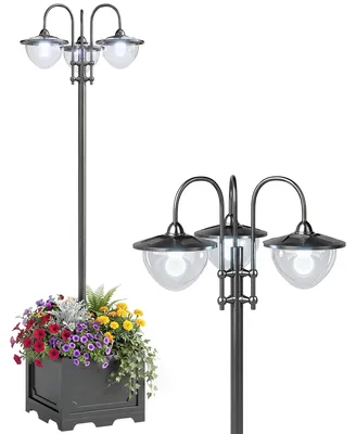 Obrázek produktu pro Solární zahradní svítidlo Outsunny, tříramenná lampa s podstavcem ve tvaru květináče z nerezové oceli