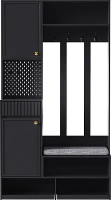 Immagine prodotto di Set di armadi Sweiko, set completo di armadio da corridoio con panca, 4 ganci, ante e cassetti - nero , dimensioni compatte 100×180×35 cm (L×A×P)