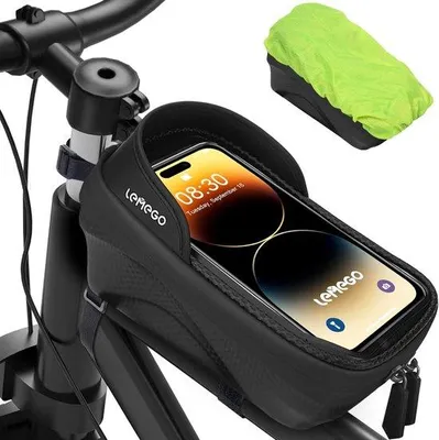 Image de Sacoche de cadre de vélo avec fonction écran tactile et housse de pluie pour smartphones jusqu'à 18,4 cm, avec film de protection en TPU