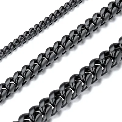 Herren Panzerkette 6 mm breit, 66 cm, Edelstahl, kubanisch, schwarz