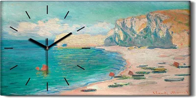 Produktbild von Dekor Leinwand Uhr Wandbilder 60x30 Der Strand und die Falaise d'Amont - schwarze Hände