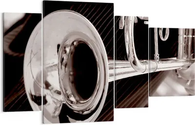 Produktbild von Bild auf Leinwand - Leinwandbild - Musik Trompete Instrument Orchester - 120x70cm - Wand Bild - Wanddeko - Leinwanddruck - Bilder - Kunstdruck - Leinwand bilder - Wandkunst - DL120x70-1553