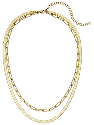 Immagine prodotto di Collana a due fili in acciaio inossidabile dorato, lunghezza regolabile da 42 a 51,5 cm
