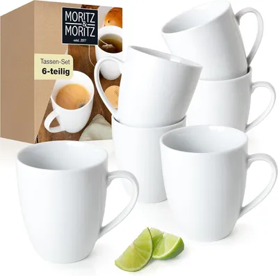 Immagine prodotto di Set di 6 tazze da caffè, capacità 300 ml, in porcellana di alta qualità, colore bianco