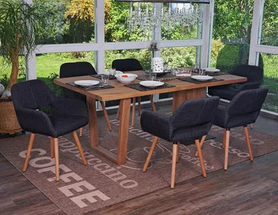 Produktbild von 6er-Set Esszimmerstuhl HWC-A50 II, Stuhl Küchenstuhl, Retro 50er Jahre Design  Textil, dunkelgrau, helle Beine