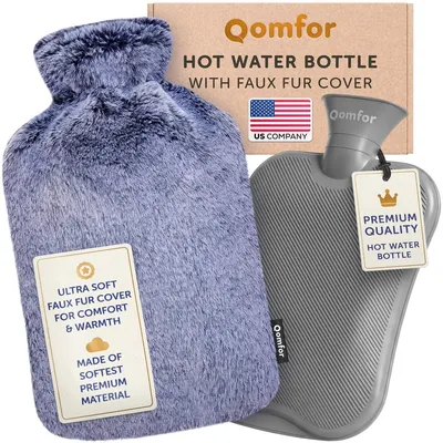 Productafbeelding van Warmwaterkruik - Fleece hoes - Blauw - 2 l - Menstruatiekrampen, warm en koud kompres