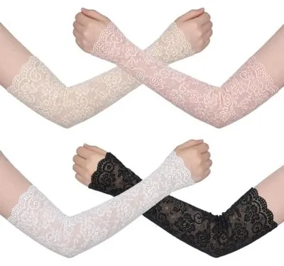 Zdjęcie produktu dla Rękawiczki damskie koronkowe bez palców eleganckie długie 4 pary