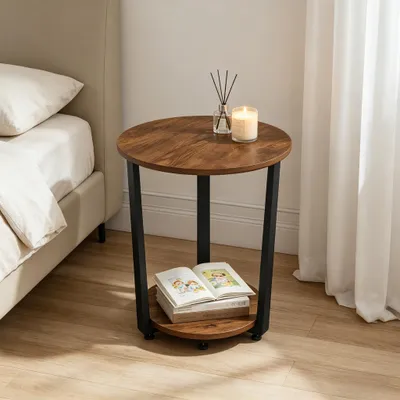 Produktbild von Praktischer kleiner Tisch,Runder Beistelltisch,Couchtisch,Aufbewahrungstisch mit 2 Regalen,Pflanzentisch(nur mit Couchtisch)