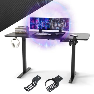 Produktbild von Izrielar Elektrischer Schreibtisch höhenverstellbar 140x60 cm – Einmotor Tischgestell 2-stufig 55x55 mm, Sitz-Steh Tisch mit Tischplatte, Schwarz