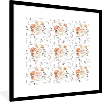 Produktbild von MuchoWow® Gerahmtes Poster Blumen - Bohème - Weiß 40x40 cm - Poster mit Schwarzem Bilderrahmen Wandposter Rahmen Foto Bilder - Poster - Plakat im Rahmen