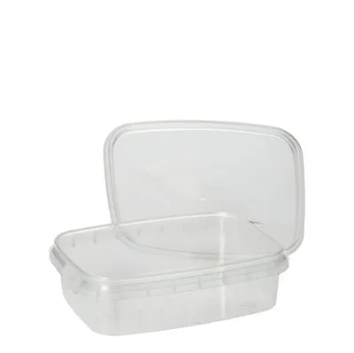 Produktbild von Feinkostbecher, PP eckig 150 ml 2,9 cm x 8,6 cm x 10,9 cm transparent mit Originalitätsverschluss