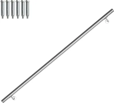 Immagine prodotto di Clanmacy corrimano in acciaio inox 50 - 200 cm ringhiera per scale per interni ed esterni ringhiera a muro per scale in tubo di acciaio inox V2A, con materiale di montaggio, lunghezza: 180 cm