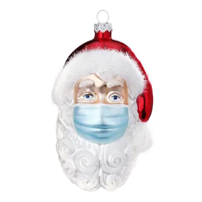 Produktbild von Christbaumschmuck Glas Weihnachtsmann mit Maske 10cm rot / weiß