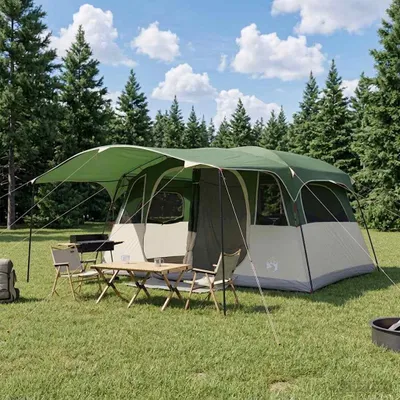 Produktbild von Tunnelzelt mit Dach Grün 366 x 244 x 198 cm Polyester und Stahl - Campingzelte c2596