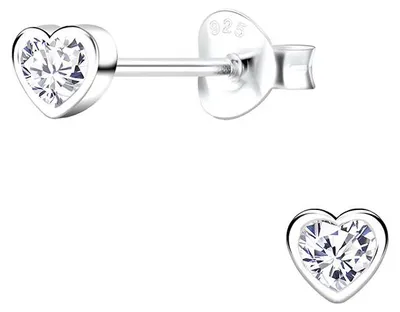 Produktbild von Herz Ohrringe Kinder: Zirkonia Ohrstecker Silber 925 Weiß