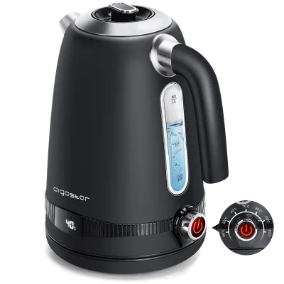 Produktbild von Aigostar -  1,7 Liter 2200W  Digitaler Edelstahl Wasserkocher mit Temperatureinstellung 40-100℃, Schwarz