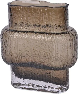 Image de Vase en verre Relief - Verre brun structuré, décoration élégante pour votre intérieur 15,5 cm