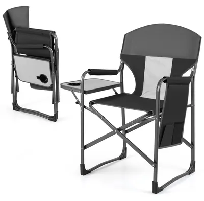Produktbild von COSTWAY Campingstuhl klappbar, Regiestuhl mit Seitentisch, Seitentasche & Getränkehalter, Angelstuhl bis 180kg, Klappstuhl tragbar 83x50x101cm Schwarz