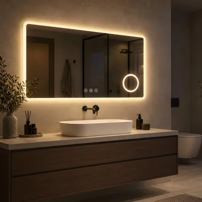 Immagine prodotto di S'AFIELINA Specchio bagno LED con Bluetooth 5.3, 120 × 60 cm,Specchio ingranditore 3×, antiappannamento, 3 colori, dimmerabile, touch & memoria