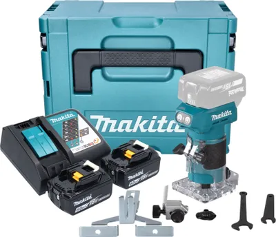 Produktbild von Makita DRT 52 RGJ Akku Kantenfräse 18 V 6 mm Brushless + 2x Akku 6,0 Ah + Ladegerät + Makpac
