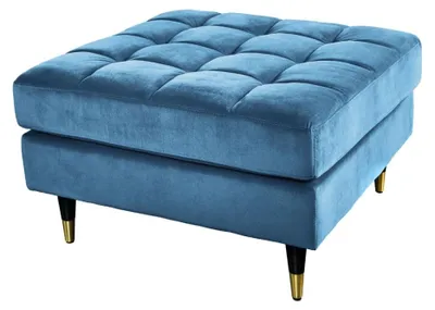 Image de Pouf KOLIRI bleu turquoise – design carré en velours capitonné