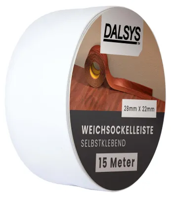 Produktbild von Dalsys Weichsockelleiste selbstklebend Weiß 15m Klebeleiste, Abschlussleiste für Fugen in Wohnbereich, Küche, Bad, aus PVC Kunststoff