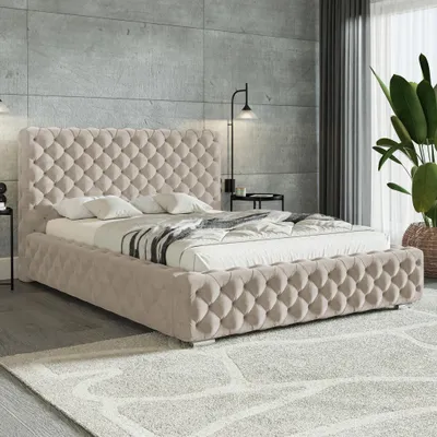 Produktbild von MOTIVENA Dianna Chesterfield Polsterbett 180x200 mit Bettkasten, Metall Lattenrost, Bett 180x200 Beige Samt (Amor 04)
