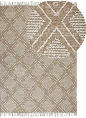 Produktbild von BELIANI Teppich Beige/Weiß aus Baumwolle 140 x 200 cm geometrisches Muster Rechteckig Kurzflor im Boho-Stil Wohn- und Schlafzimmer