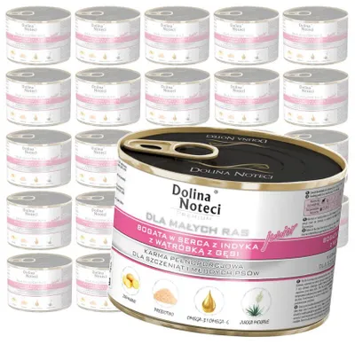 Zdjęcie produktu dla Dolina Noteci Premium 24x185g Bogata w Serca z Indyka z Wątróbką z Gęsi Mokra Karma Dla Szczeniąt Małych Ras