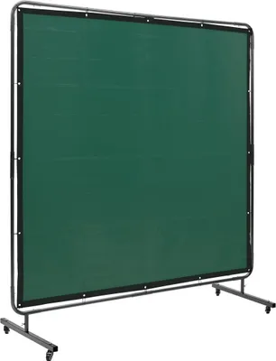 Image de Écran de soudage avec cadre, écran de soudage 6' x 6', écran de protection de soudage en vinyle ignifuge sur 4 roulettes pivotantes (2 verrouillables), mobile et professionnel pour atelier/industrie, vert