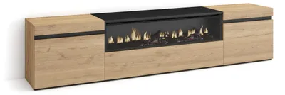 TV-Lowboard mit LED-Kamin, 200x45x35 cm, Eiche/Schwarz