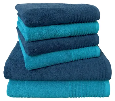 Produktbild von Dyckhoff Handtuchset "Brillant", 2 Badetücher / Duschtücher 70 x 140 cm und 4 Handtücher 50 x 100 cm, 6-teilig, blau / türkis