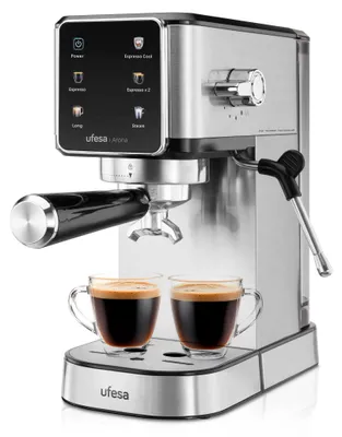 Produktbild von Ufesa Arona, Espressomaschine, 1 l, Gemahlener Kaffee, Kaffeepad, 1350 W, Schwarz, Edelstahl