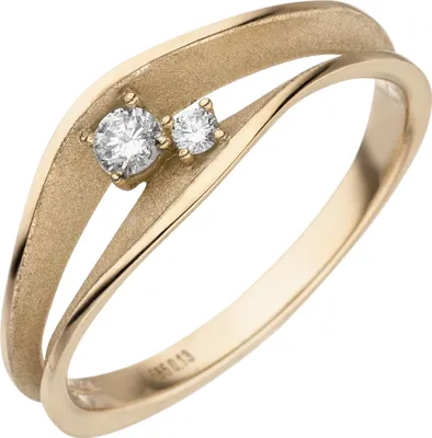 Produktbild von Gr. 56 - Damen Ring 585 Gold Gelbgold teil matt 2 Diamanten Brillanten