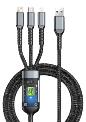 Image de Câble de recharge USB, connecteur 3-en-1, compatible avec la recharge rapide, noir