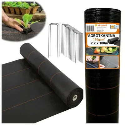 Zdjęcie produktu dla AGROTKANINA 110g 2,2x100m AGROWŁÓKNINA czarna UV antychwastowa mata SZPILKI