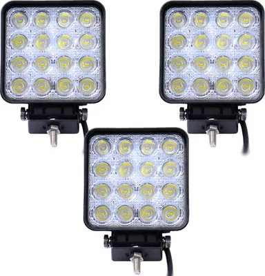 Immagine prodotto di Greenmigo 3 pezzi 48W LED fari da lavoro fari supplementari quadrati bianco alluminio 6500K