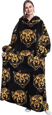 Obrázek produktu pro ASKSA Nadměrná deka s kapucí, nositelná deka ze sherpa fleecu, Leopardí hlava