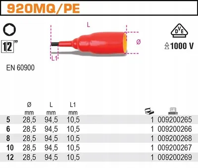 Obrázek produktu pro Izolovaná šestihranná nástrčná klíč 12 mm, 1000 V