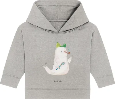 Produktbild von Mr. & Mrs. Panda Organic Baby Hoodie Robbe Sherlock 12. - 18. Monat - Heather Grey - Geschenk, Lustige Sprüche, Kapuzenshirt, Kapuzensweatshirt