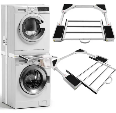 Produktbild von Verbindungsrahmen Waschmaschine Trockner mit Ablage und Schublade, Universal, Kunststoff/Edelstahl, 24-29 Zoll