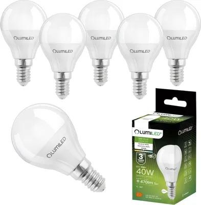Produktbild von LUMILED LED Lampen E14 P45 5W ersetzt (40W Glühlampe) 6 Stück Set 470lm 4000K neutralweiß 180° Lichtwinkel 230V Glühbirne Birne Leuchtmittel Tropfenform Kugel Energiesparlampe